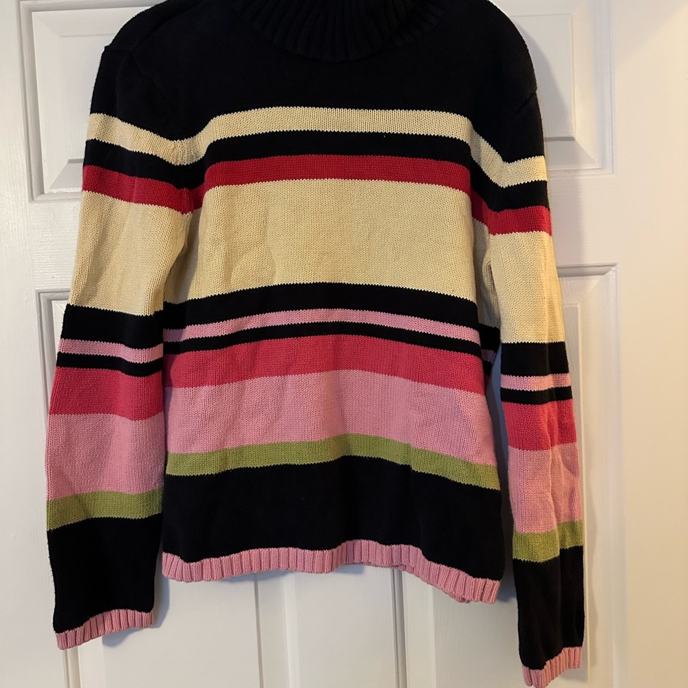 Harold's Black and Multicolor Striped Turtleneck Sweater